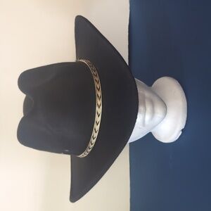 Black Cowboy Hat with Gold Braided Band Size 6 3/4 Wild Wild West